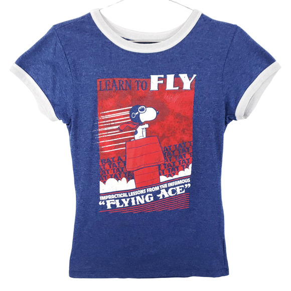 Peanuts Tops - Peanuts Snoopy T Shirt Womens Size M Learn To Fly Flying Ace Graphic Print Blue